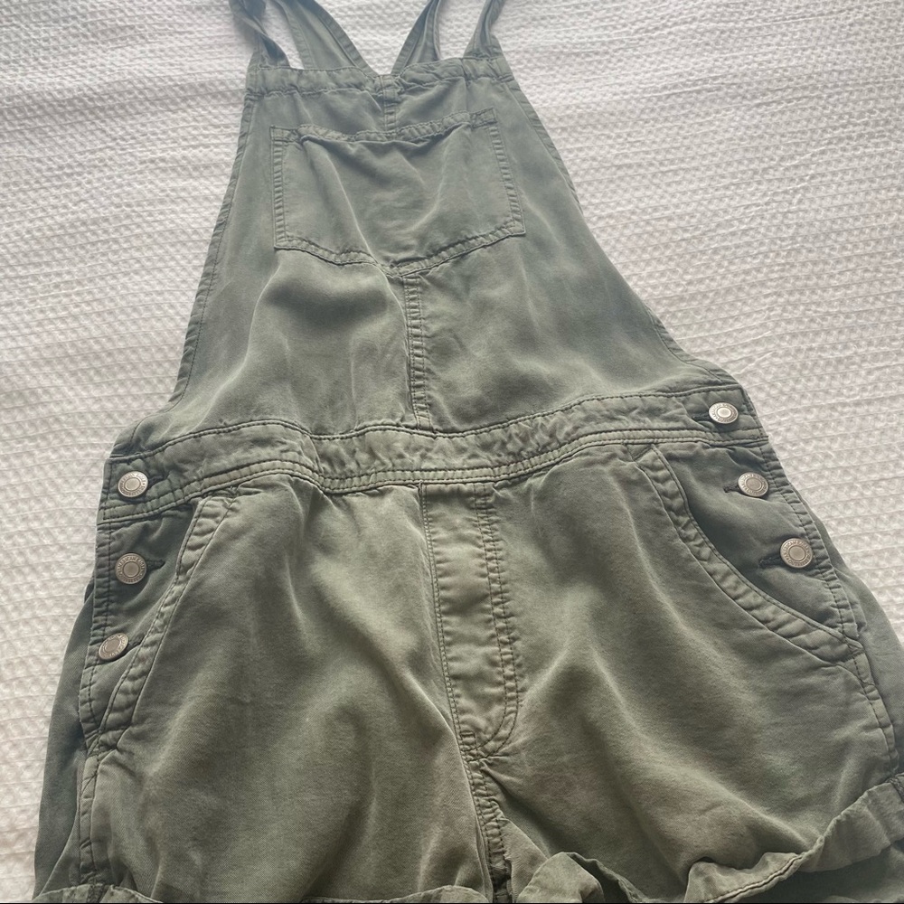 Olive Green Cargo like Linen Short Overalls Size M
